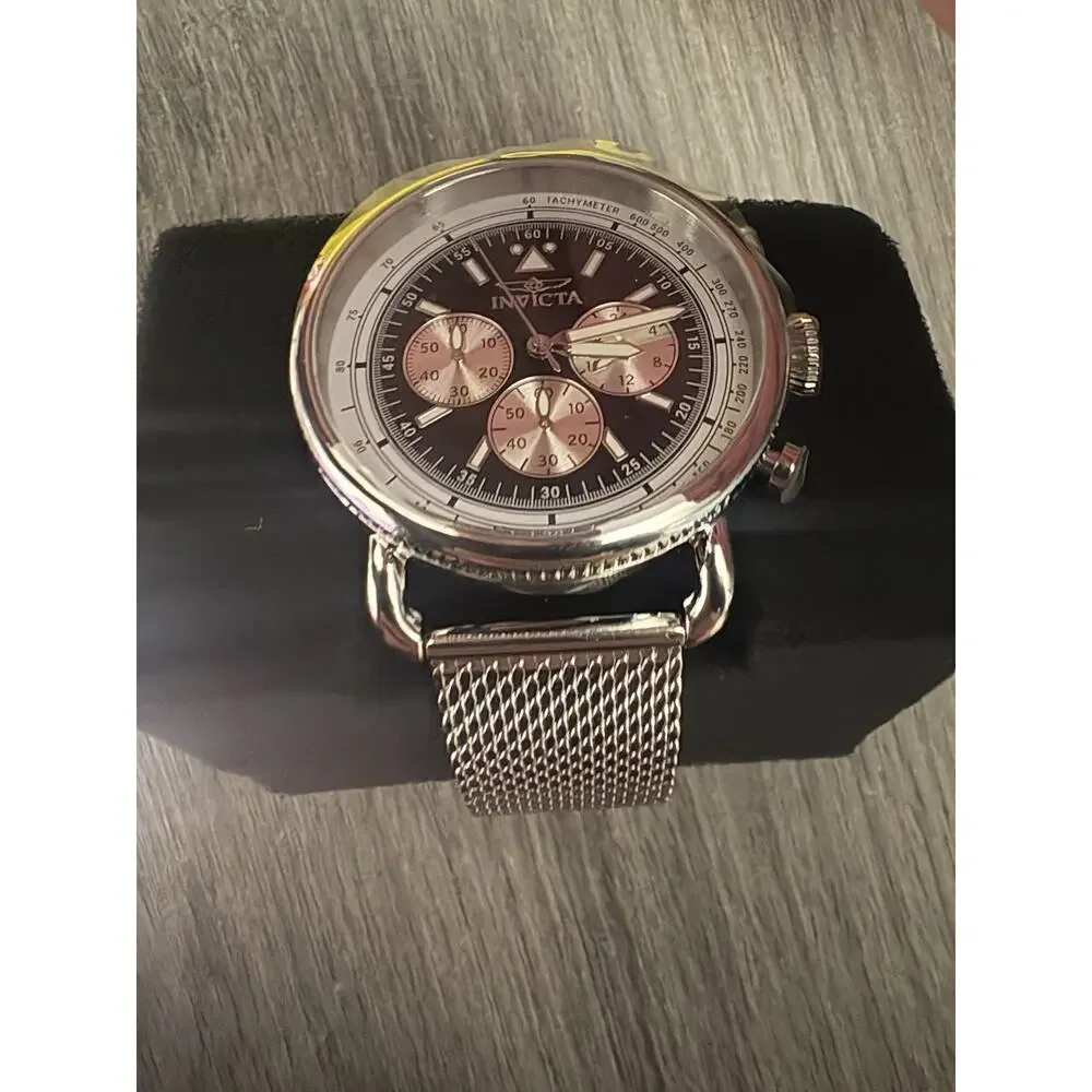 Invicta Men's Speedway Quartz Watch Black Dial Silver Mesh Band